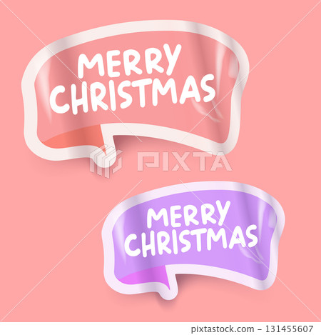 Merry Christmas pink sticker vector design, creative holiday typography, modern festive graphic art for cards, invitations, social media banners, and seasonal decorations. 131455607