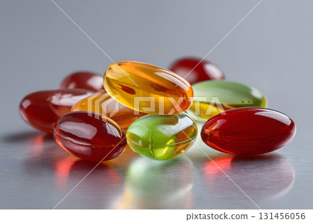 Colorful Assorted Vitamins and Supplements on Table 131456056