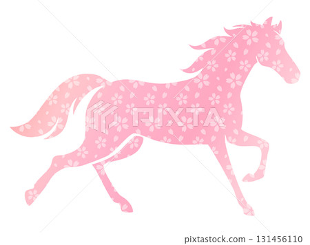 Running horse silhouette, New Year's card material for the Year of the Horse, illustration of the zodiac, pink Japanese pattern 131456110