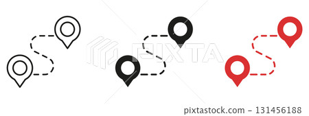 Travel Path Route with Drop Pin Line and Solid Icon Set. Location Tracking and Map Position Connection Symbol Collection. Isolated Vector Illustration Travel Path Route with Drop Pin Line and Solid Icon Set. Location Tracking and Map Position Connection Symbol Collection. Isolated Vector Illustration 131456188