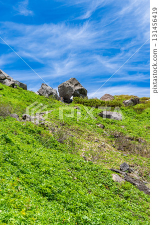 Black boko rocks (volcanic bombs carried by pyroclastic flows) at Mt. Hakusan Midagahara Landmark: Early summer hiking at Mt. Hakusan Gozenmine Black boko rocks (volcanic bombs carried by pyroclastic flows) at Mt. Hakusan Midagahara Landmark: Early summer hiking at Mt. Hakusan Gozenmine 131456419