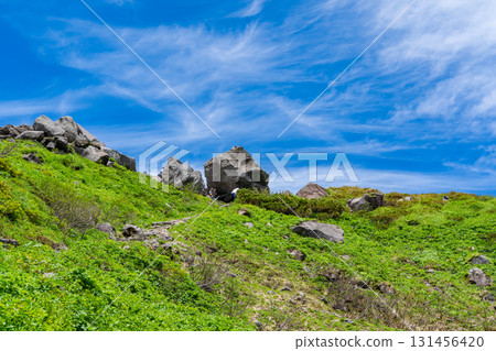 Black boko rocks (volcanic bombs carried by pyroclastic flows) at Mt. Hakusan Midagahara Landmark: Early summer hiking at Mt. Hakusan Gozenmine Black boko rocks (volcanic bombs carried by pyroclastic flows) at Mt. Hakusan Midagahara Landmark: Early summer hiking at Mt. Hakusan Gozenmine 131456420