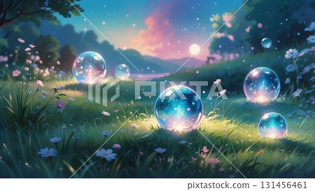 Game background: A landscape with a sparkling, transparent glass-like sphere resembling the Earth. 131456461
