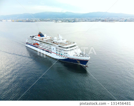 Aerial view of the cruise ship Hanseatex Spirit calling at Hakodate Port in Hakodate, Hokkaido in autumn 131456481