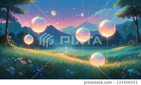 Game background: A landscape with a sparkling, transparent glass-like sphere resembling the Earth. 131456551
