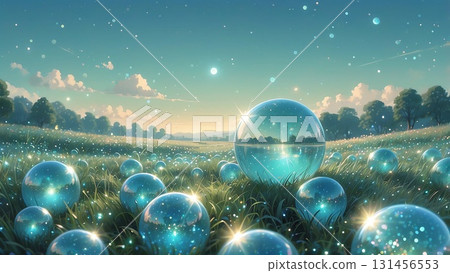 Game background: A landscape with a sparkling, transparent glass-like sphere resembling the Earth. 131456553