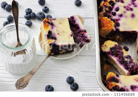Finnish Blueberry pie in a baking dish 131456689