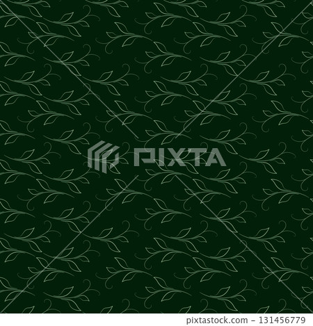 Dark green seamless pattern of melting silhouettes leaves. Magic tropic summer night. Graceful ornate vintage background. Young curved branches Dark green seamless pattern of melting silhouettes leaves. Magic tropic summer night. Graceful ornate vintage background. Young curved branches 131456779