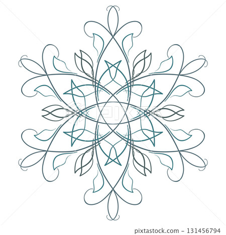 Round celtic floral ornament. Green blue mandala. Fantasy coat of arms of the Druids. Elegant design of swirls and curved lines. Ornamental tattoo Round celtic floral ornament. Green blue mandala. Fantasy coat of arms of the Druids. Elegant design of swirls and curved lines. Ornamental tattoo 131456794