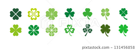 各種綠色三葉草的插圖集 131456858