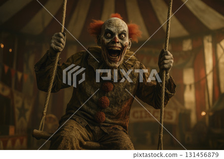 clown on a circus swing, generative AI 131456879