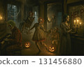 clowns haunting halloween room, generative AI 131456880