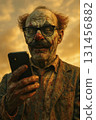 clown with tie using phone, generative AI 131456882