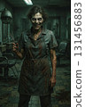sinister woman with scissors, generative AI 131456883