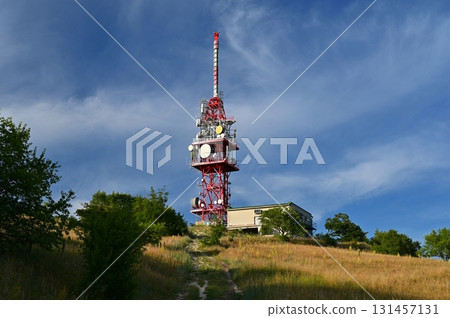 Telecommunication tower mast TV antennas wireless technology . 131457131