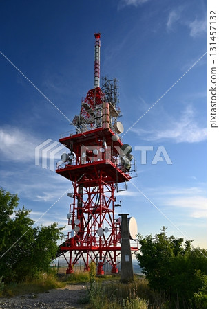 Telecommunication tower mast TV antennas wireless technology . 131457132