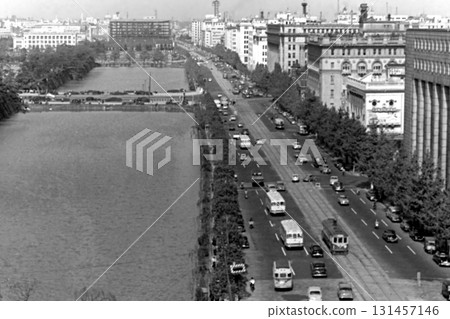 Old photo from 1956, Tokyo, panorama of the outer moat and Hibiya Street in Hibiya 131457146
