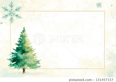 Watercolor background material of winter snow scenery and trees. Natural Christmas frame in pale colors. 131457157