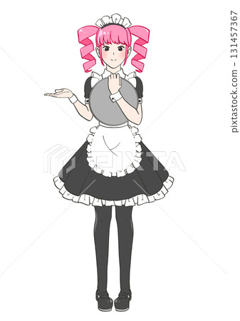 Illustration of a girl guiding you to a maid cafe 131457367