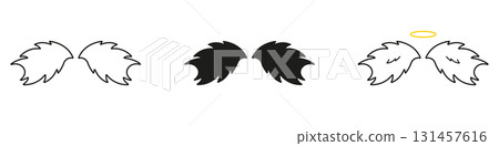 Angel Wings With Halo Line And Solid Icon Set. Spirituality, Protection, And Guardian Symbol Outline And Silhouette Symbol Collection. Celestial And Divine. Isolated Vector Illustration Angel Wings With Halo Line And Solid Icon Set. Spirituality, Protection, And Guardian Symbol Outline And Silhouette Symbol Collection. Celestial And Divine. Isolated Vector Illustration 131457616