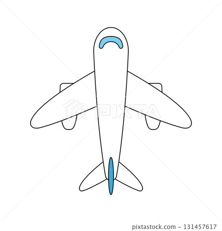 A simple illustration of an airplane seen from directly above with main lines 131457617