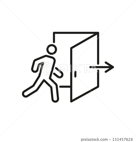 Person Exiting Through Door Line Icon. Emergency Exit, Evacuation Route, And Safety Signage Outline Symbol. Directional Guidance For Safe Egress. Editable Stroke. Isolated Vector Illustration Person Exiting Through Door Line Icon. Emergency Exit, Evacuation Route, And Safety Signage Outline Symbol. Directional Guidance For Safe Egress. Editable Stroke. Isolated Vector Illustration 131457628