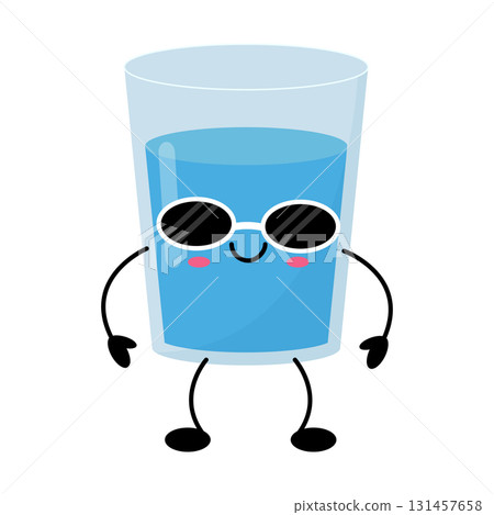 Funny kawaii glass of water with sunglasses Funny kawaii glass of water with sunglasses 131457658