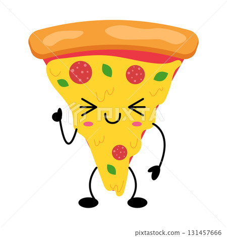 Funny kawaii pizza slice cartoon character 131457666