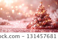 Pink gold sparkling Christmas tree background illustration 131457681