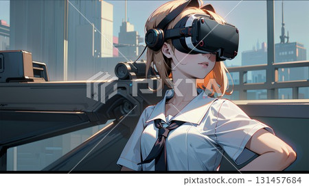 High school girl in a future city High school girl in a future city 131457684