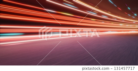 3d rendering colorful light trails streaking across dark background with fast motion effect 3d rendering colorful light trails streaking across dark background with fast motion effect 131457717
