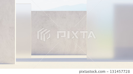 3d rendering modern minimalist empty room with concrete wall and glass panels 131457728