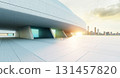 3d rendering modern building overlooking city skyline at sunset 131457820