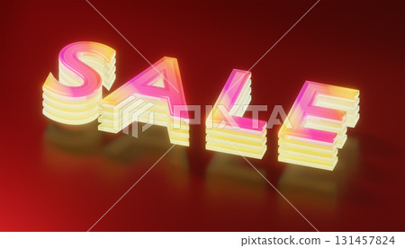 3d rendering vibrant sale sign shining on red background 131457824