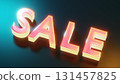 3d renndering glassy pink and yellow layered sale sign shining on reflective surface 131457825