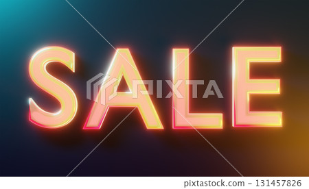 3d renndering glassy pink and yellow layered sale sign shining on reflective surface 131457826
