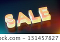 3d renndering glassy pink and yellow layered sale sign shining on reflective surface 131457827