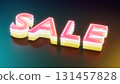 3d renndering glassy pink and yellow layered sale sign shining on reflective surface 131457828