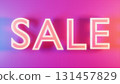 3d rendering pink neon sale sign shining on gradient background 131457829