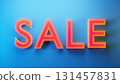 3d rendering glowing red and yellow layered sale sign on blue background 131457831