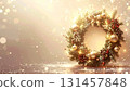 Champagne beige sparkling Christmas wreath background illustration 131457848