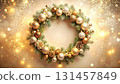 Champagne beige sparkling Christmas wreath background illustration 131457849