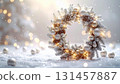 Pearl white sparkling Christmas wreath background illustration 131457887