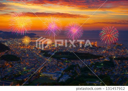 Fireworks overlooking Otaru city from Mount Tengu 131457912