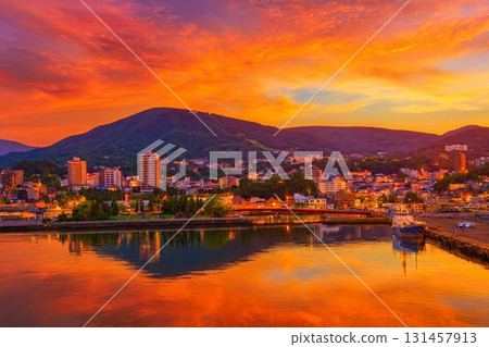 Otaru city and Tenguyama sunset 131457913