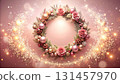 Pink gold sparkling Christmas wreath background illustration 131457970