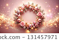 Pink gold sparkling Christmas wreath background illustration 131457971