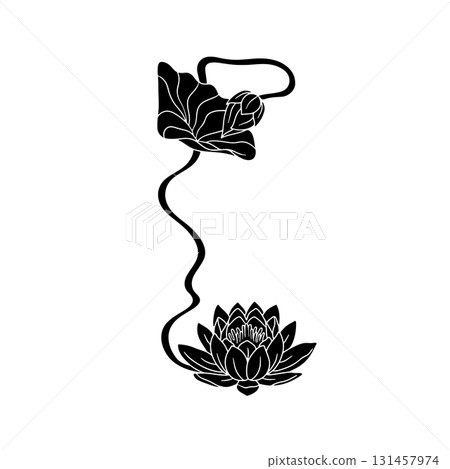 Vintage art nouveau hand drawn monochrome black silhouette lotus flowers frame vector illustration Vintage art nouveau hand drawn monochrome black silhouette lotus flowers frame vector illustration 131457974