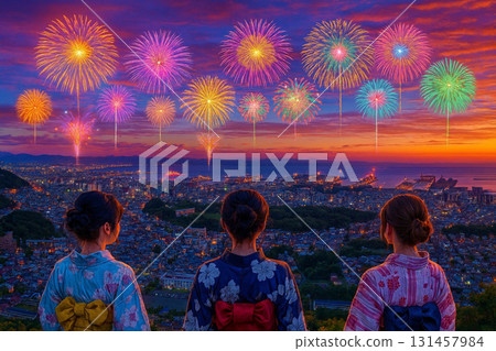 Fireworks overlooking Otaru city from Mount Tengu 131457984