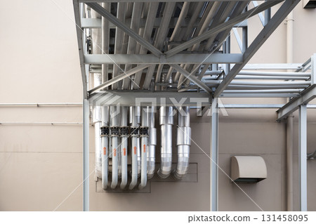 Pipework on steel structure at exterior. Pipework on steel structure at exterior. 131458095